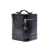 CHANEL Chanel vertical Vanity Black Gold Bracket Ladies Enamel Handbag AB Rank Used Ginzo