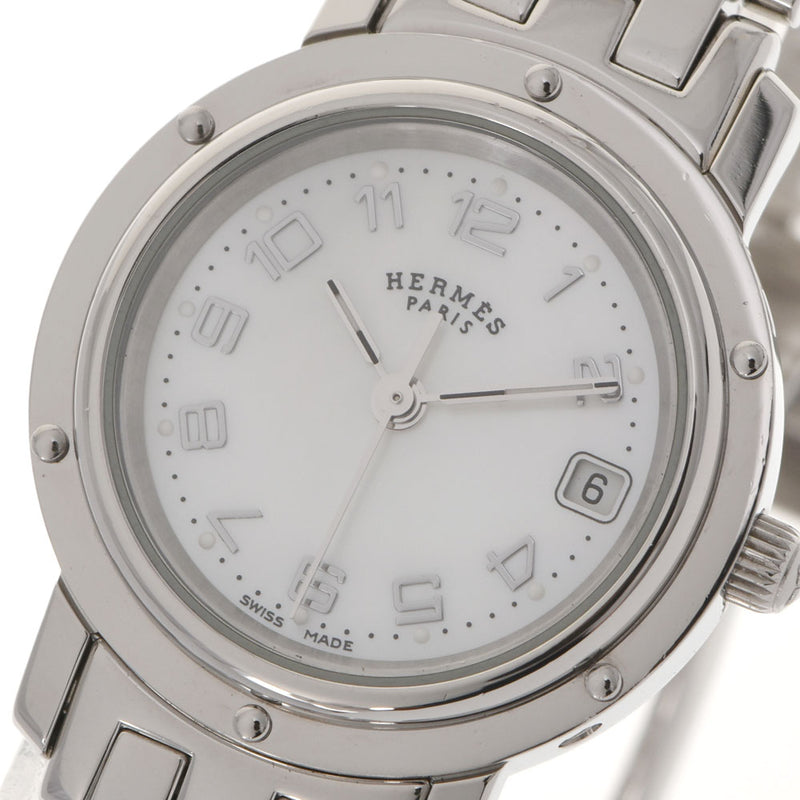 HERMES Hermes Clipper CL4.210 Ladies SS Watch Quartz White Shell Dial A Rank used Ginzo