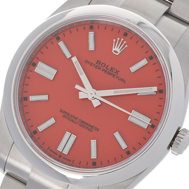 【現金特価】ROLEX ロレックス オイスターパーペチュアル 41 124300 メンズ SS 腕時計 自動巻き コーラルレッド文字盤 未使用 銀蔵