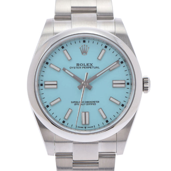 ROLEX ロレックス オイスターパーペチュアル 41 124300 メンズ SS 腕時計 自動巻き ターコイズブルー文字盤 Aランク 中古 銀蔵