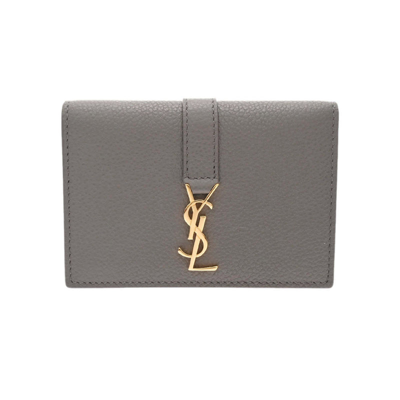 SAINT LAURENT サンローラン YSLライン カードケース グレー ゴールド金具 613536 レディース カーフ カードケース 未使用 銀蔵