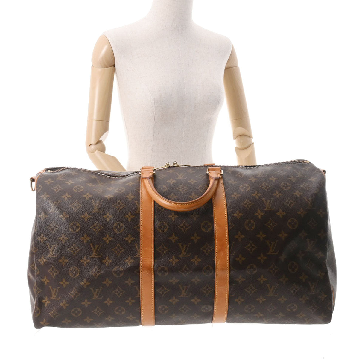 鑑定済 ルイヴィトン モノグラム ボストンバッグ キーポル 55 バンドリエール ルイヴィトンキーポルバンドリエール 55 14145 ブラウン