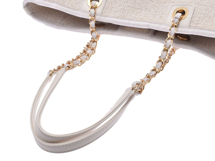 シャネル ドーヴィル 白 ラメ レディース ツイード チェーントート