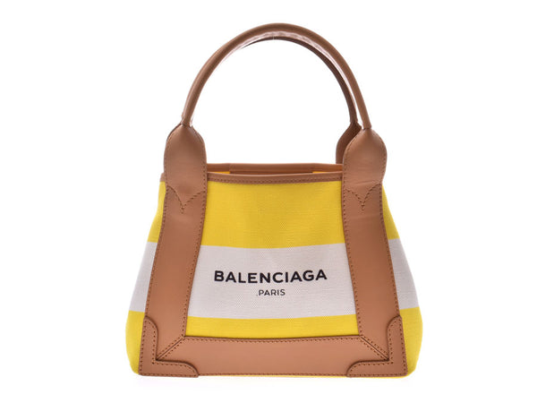 Balenciaga Navy Hippo XS Yellow/White Ladies Canvas/Leather 2WAY Handbag A Rank Good Condition BALENCIAGA With Strap Used Ginzo