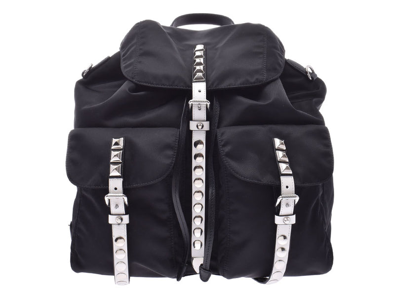 Prada Backpack Black Studs 1BZ811 Ladies Men Nylon Backpack A Rank PRADA Used Ginzo