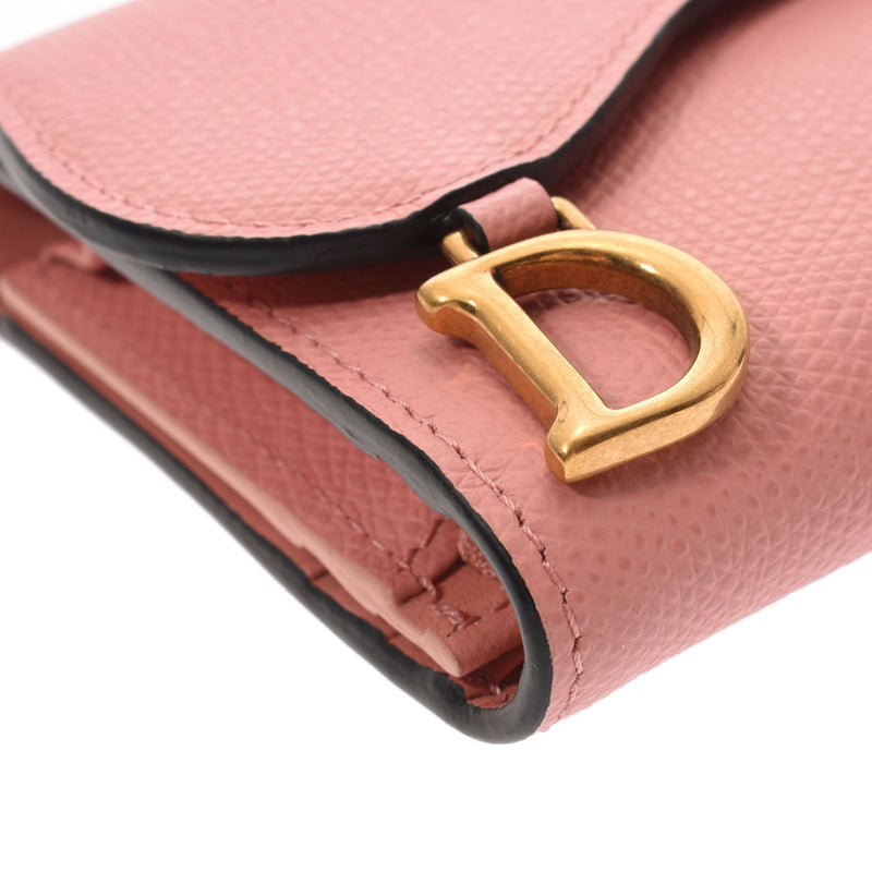 Christian Dior Saddle Wallet Compact Wallet Pink Ladies Leather