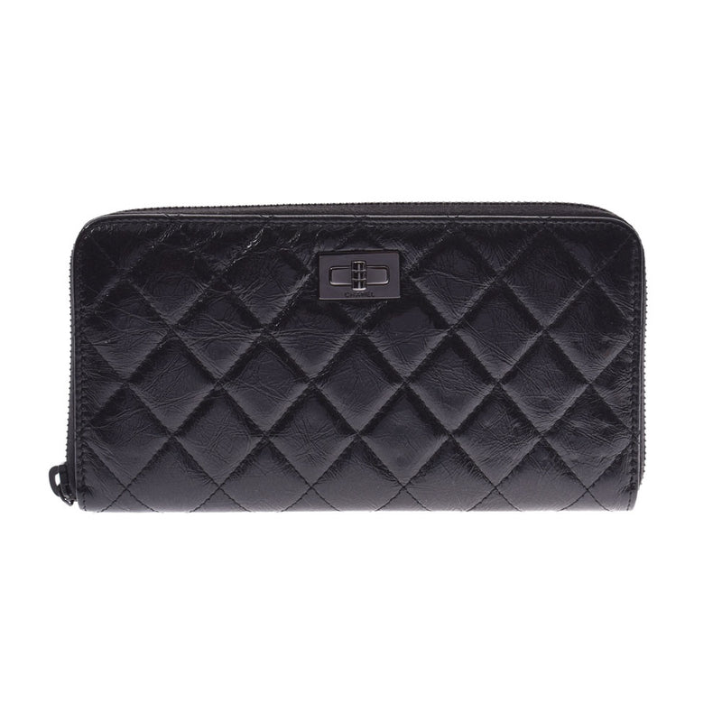 2.55 rounds of CHANEL Chanel fastener long wallet black Lady's leather long wallet    Used