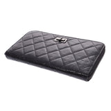 2.55 rounds of CHANEL Chanel fastener long wallet black Lady's leather long wallet    Used