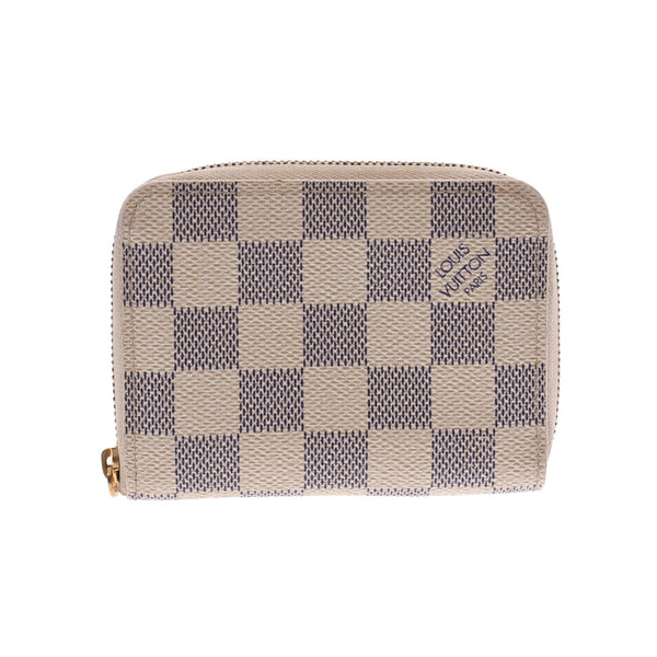 LOUIS VUITTON路易威登Damier Azur Zippy零钱包白色N63069中性Damier Azur帆布硬币盒B等级二手Ginzo