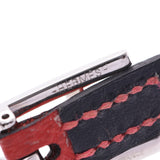 HERMES Red/Navy Blue Silver Hardware Unisex Leather Bracelet AB Rank Used Ginzo