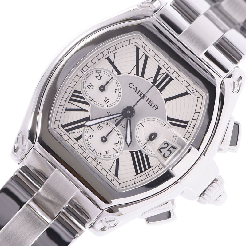 CARTIER Cartier roadster chronograph men SS watch self-winding watch white clockface A rank used silver storehouse