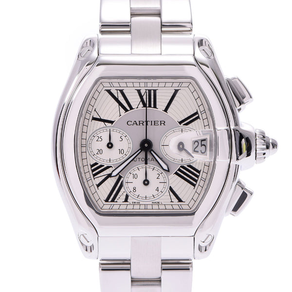 CARTIER Cartier roadster chronograph men SS watch self-winding watch white clockface A rank used silver storehouse