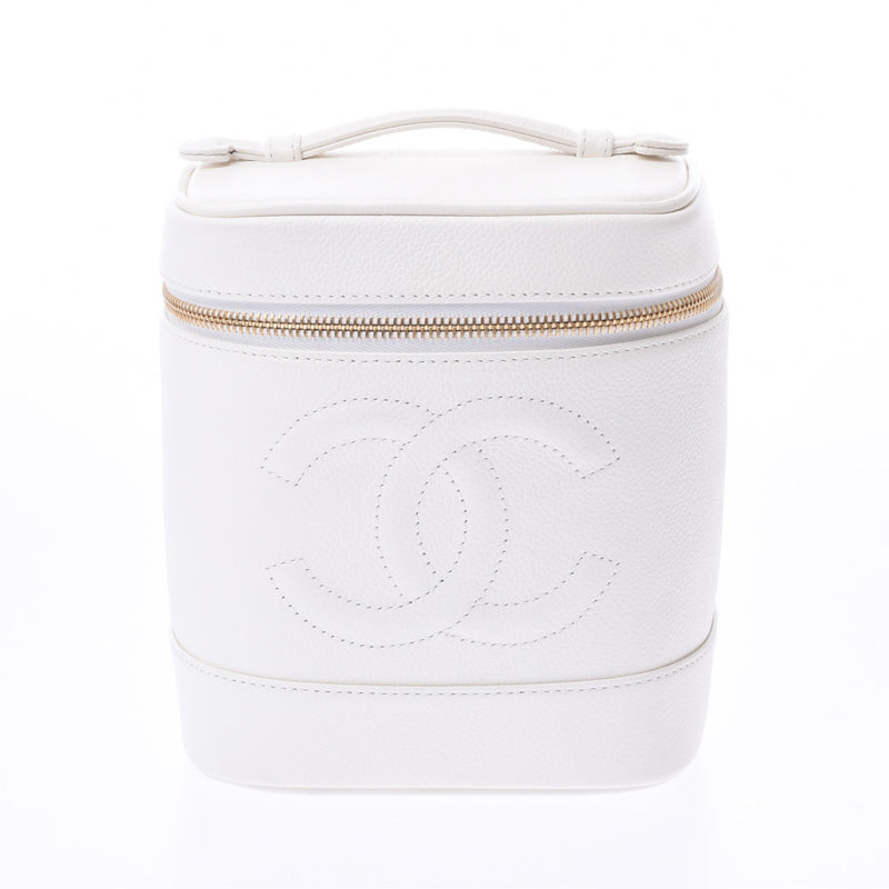 CHANEL シャネル  縦型バニティ 白 ゴールド金具 レディース キャビアスキン ハンドバッグ Aランク 中古 銀蔵