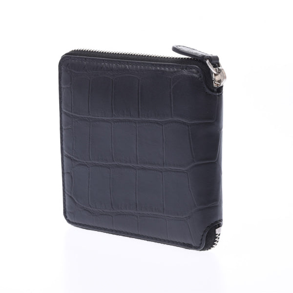 BALENCIAGA Square wallet Croco embossed black Unisex leather Two-fold wallet A rank Used Ginzo