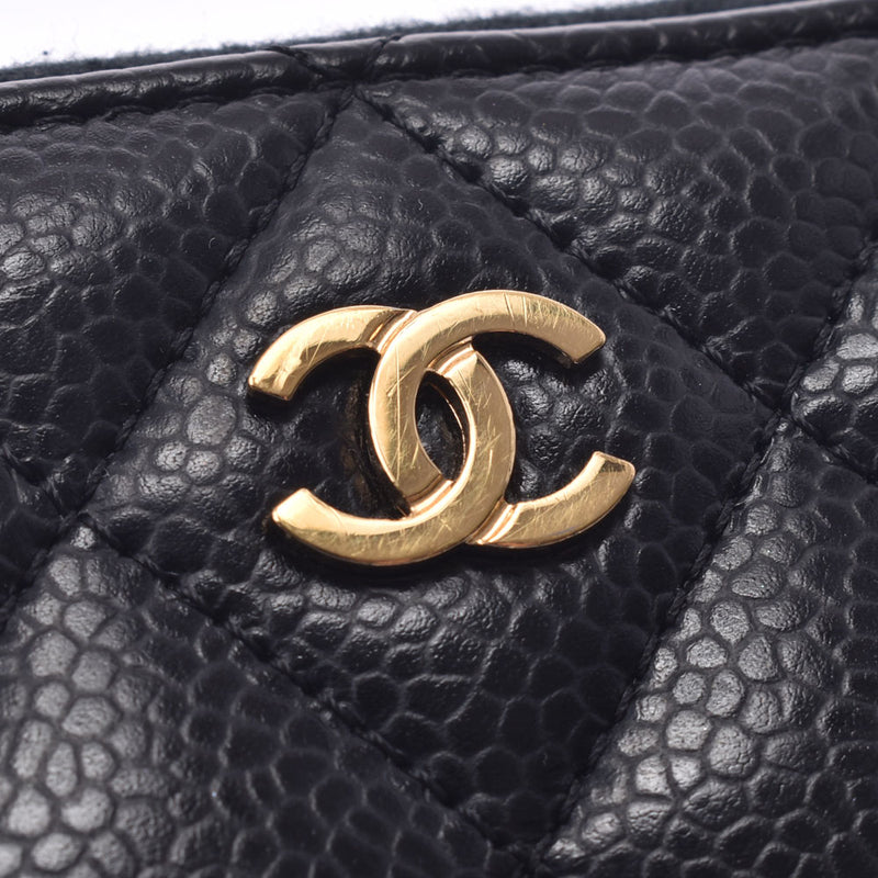 CHANEL Chanel Matrasse Round Zipper Wallet Black Gold Hardware Unisex Caviar Skin Wallet AB Rank Used Ginzo