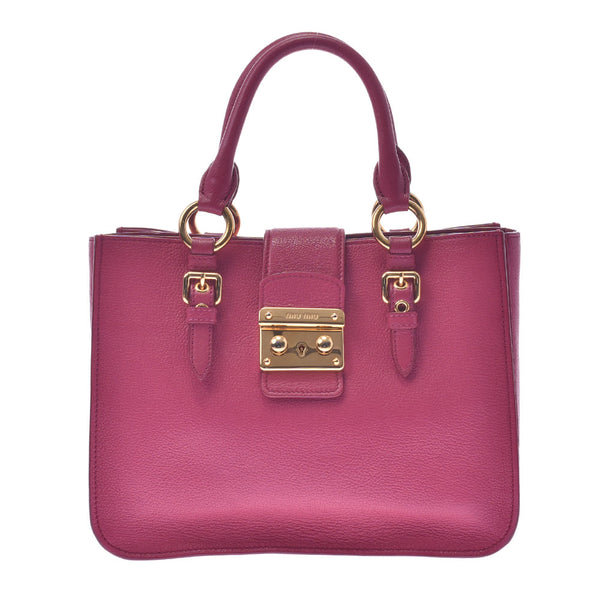 MIUMIU Miu Miu 2WAY Bag Madras Pink Gold Metal Fittings RN0799 Women's Leather Handbag AB Rank Used Ginzo
