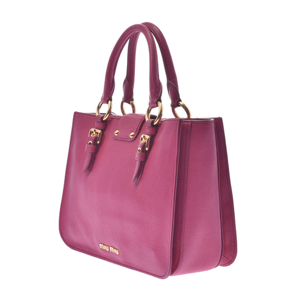 MIUMIU Miu Miu 2WAY Bag Madras Pink Gold Metal Fittings RN0799 Women's Leather Handbag AB Rank Used Ginzo