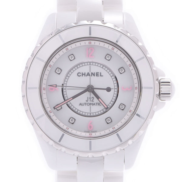 CHANEL 香奈儿 J12 38mm 粉红灯 8P 钻石全球限量版 1200 模型 H4864 男士白色陶瓷/SS 手表自动绕组白色表盘 A 级二手银藏