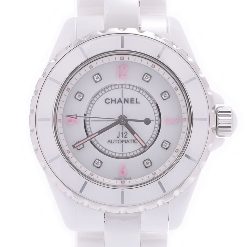 CHANEL シャネル J12 38mm ピンクライト 8Pダイヤ 世界限定1200本モデル H4864 メンズ 白セラミック/SS 腕時計 自動巻き 白文字盤 Aランク 中古 銀蔵