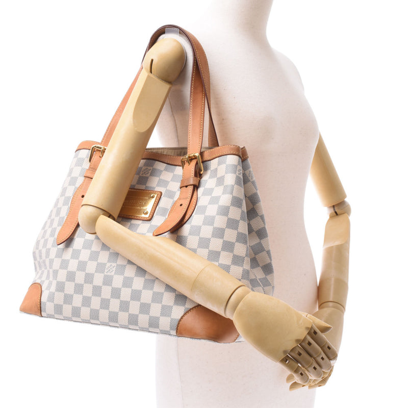 Authentic Louis Vuitton Damier Azur Hampstead MM Tote Bag N51206