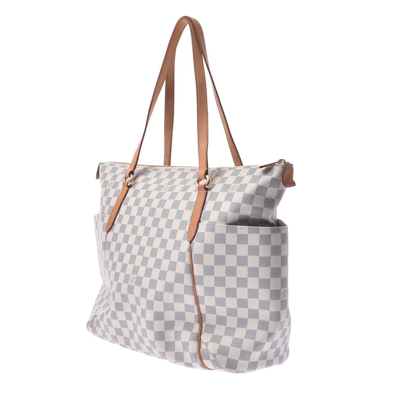 路易威登路易威登Damier Azur Totalley Gm White N51263男女皆宜的Damier Azul Canvas手提包B等级使用Silgrin