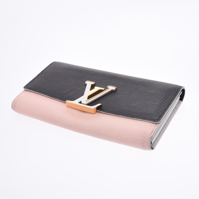 LOUIS VUITTON Louis Vuitton Portofouille Capsine Black/Pink/White M64121 Ladies Trillon Leather Long Wallet B Rank Used Ginzo