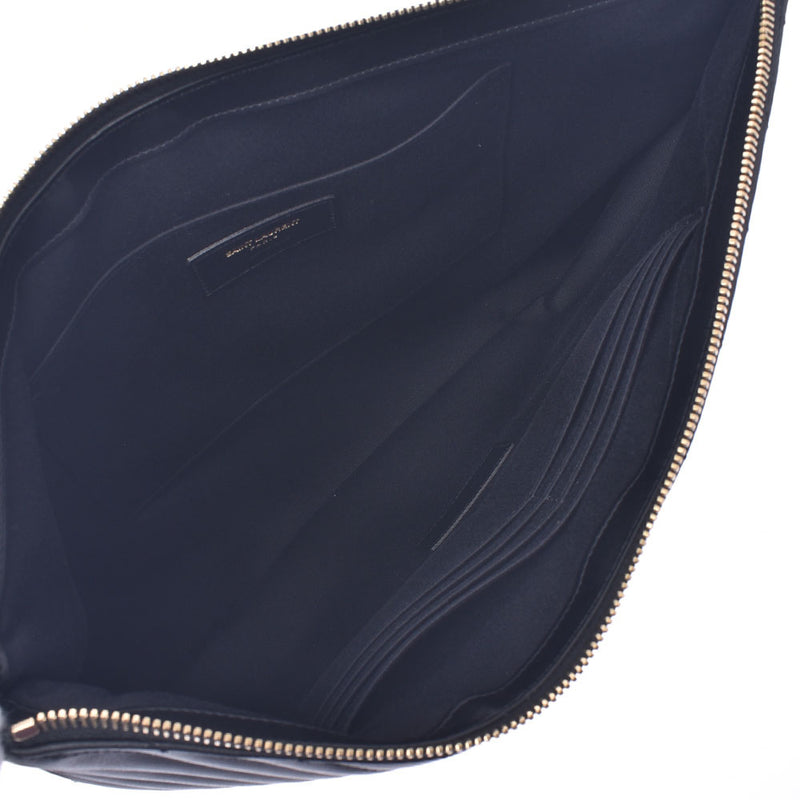 Saint Laurent Sun Laurent Black Gold Bracket Unisex Leather Clutch Bag Unused Silgrin