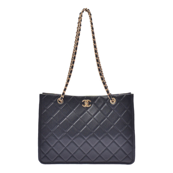Chanel Chanel Matrasse Chain Tote Black Gold Bracket Women's Caviar Skin Shoulder Bag New Sanko