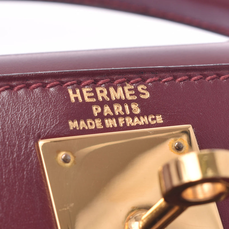 HERMES エルメス ケリー 28 2WAYバッグ ルージュアッシュ ゴールド金具 ○U刻印(1991年頃)  レディース BOXカーフ ハンドバッグ ABランク 中古 銀蔵