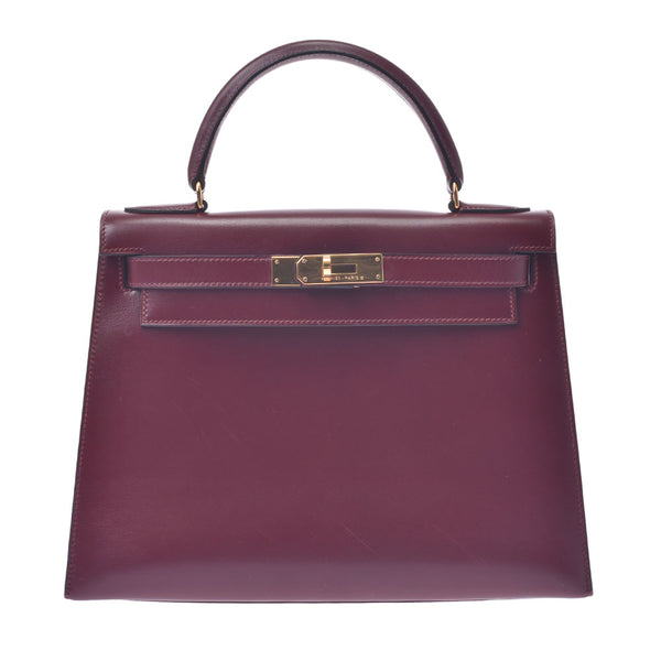 Hermes Hermes Kelly 28 2way Bag Rouge Ach Gold支架○U刻（1991年左右）女士盒Curf手提包AB排名使用水池