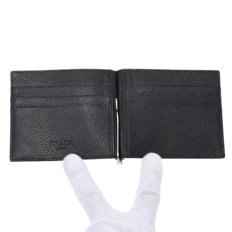 普拉达普拉达双折叠壁纸插座黑色×银色支架2mn077男士皮革钱包新的Sanko