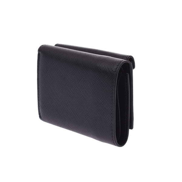 Prada Prada compact wallet black gold hardware Unisex Satin ANO