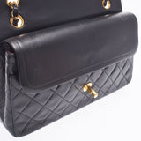 CHANEL シャネル マトラッセ チェーンショルダー 二重蓋 黒 ゴールド金具 レディース ラムスキン ショルダーバッグ Bランク 中古 銀蔵
