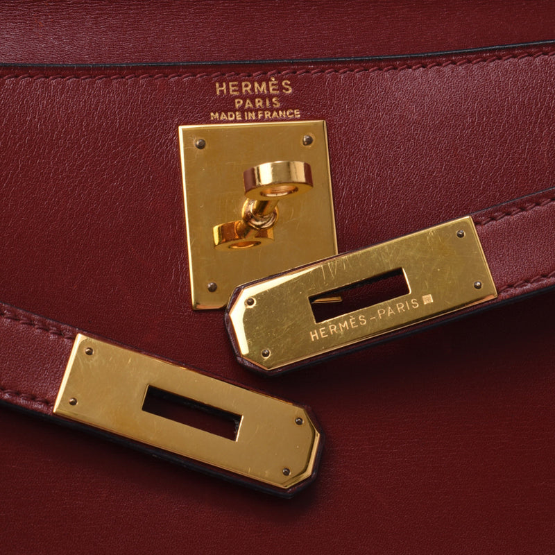 Hermes Hermes Kelly 28 2way袋缝制Rouge Viff Gold支架○W刻（1993年左右）女士盒CURF手提包B排名使用过水池