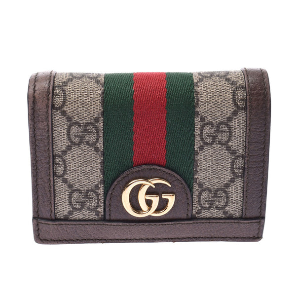 GUCCI グッチ オフディア コンパクトウォレット グレー系/ブラウン 523155 レディース GGスプリームキャンバス 二つ折り財布 Bランク 中古 銀蔵