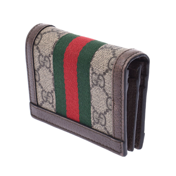 GUCCI グッチ オフディア コンパクトウォレット グレー系/ブラウン 523155 レディース GGスプリームキャンバス 二つ折り財布 Bランク 中古 銀蔵