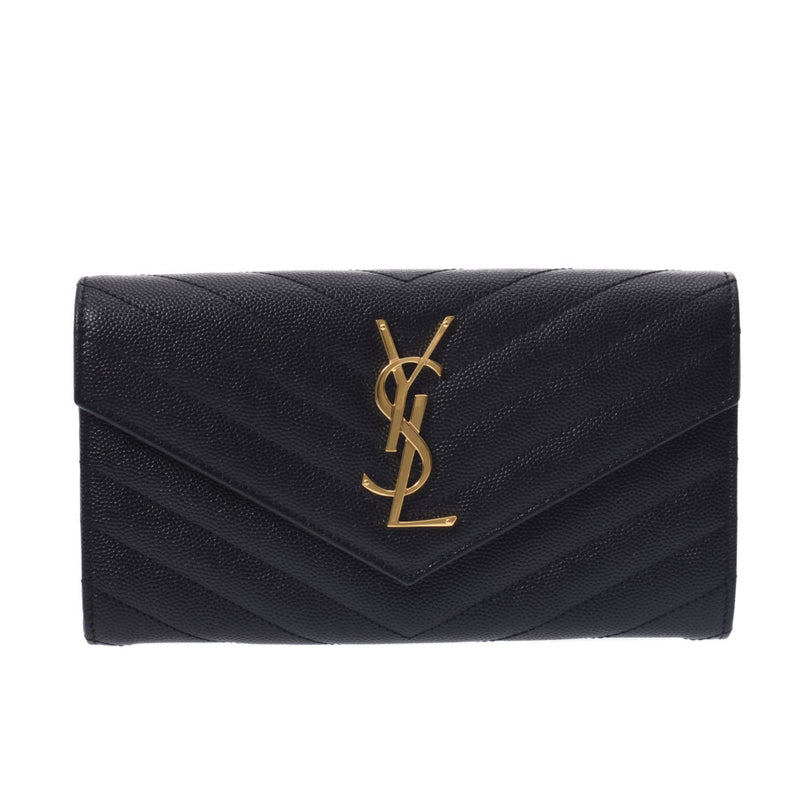 Saint Laurent Sun Laurent Flap Wallet Black Gold Bracket Women's Curf Long Wallet Unused Silgrin