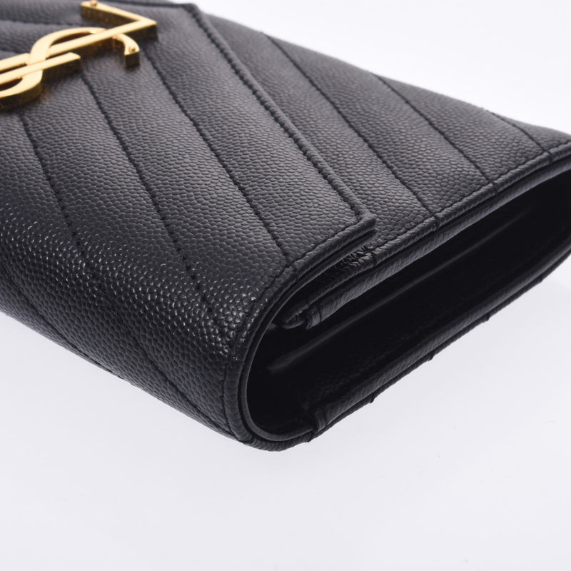 Saint Laurent Sun Laurent Flap Wallet Black Gold Bracket Women's Curf Long Wallet Unused Silgrin