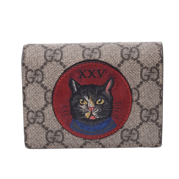 GUCCI Gucci Gg GG Mistic Cat Compact Wallet Greige/Red 499380 Ladies PVC Born Wallet B Rank Used Ginzo