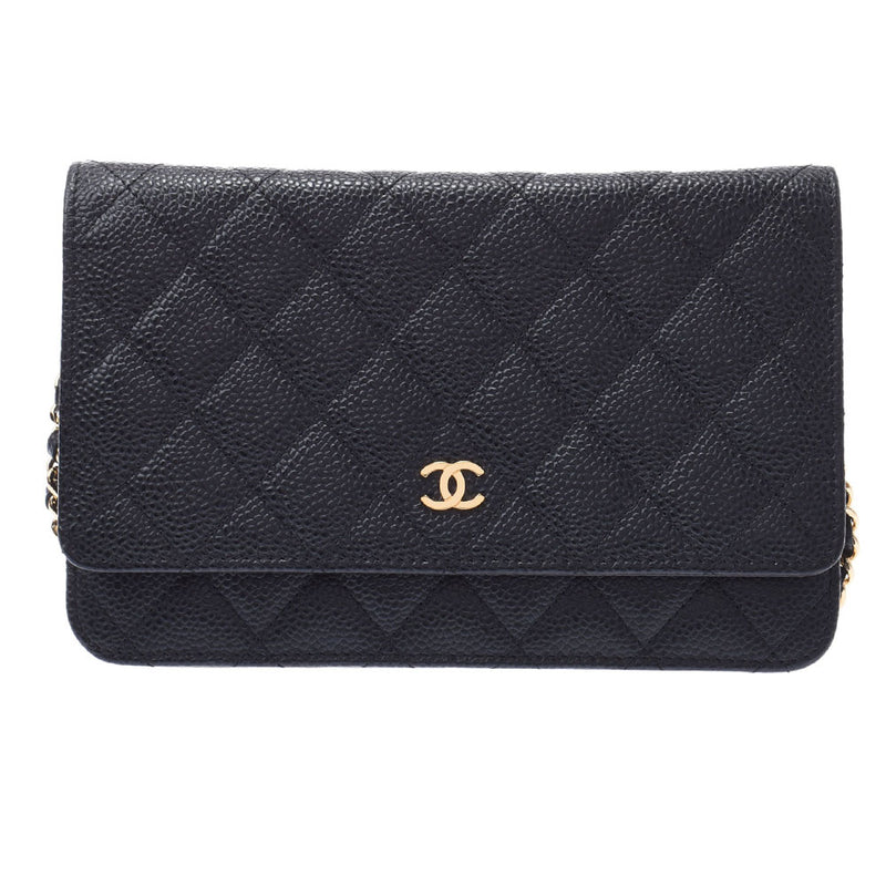 CHANEL シャネル マトラッセ 黒 ゴールド金具 レディース キャビアスキン チェーンウォレット Aランク 中古 銀蔵