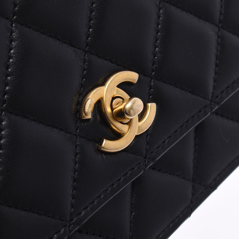 CHANEL シャネル マトラッセ 黒 ゴールド金具 レディース ラムスキン チェーンウォレット 新品 銀蔵