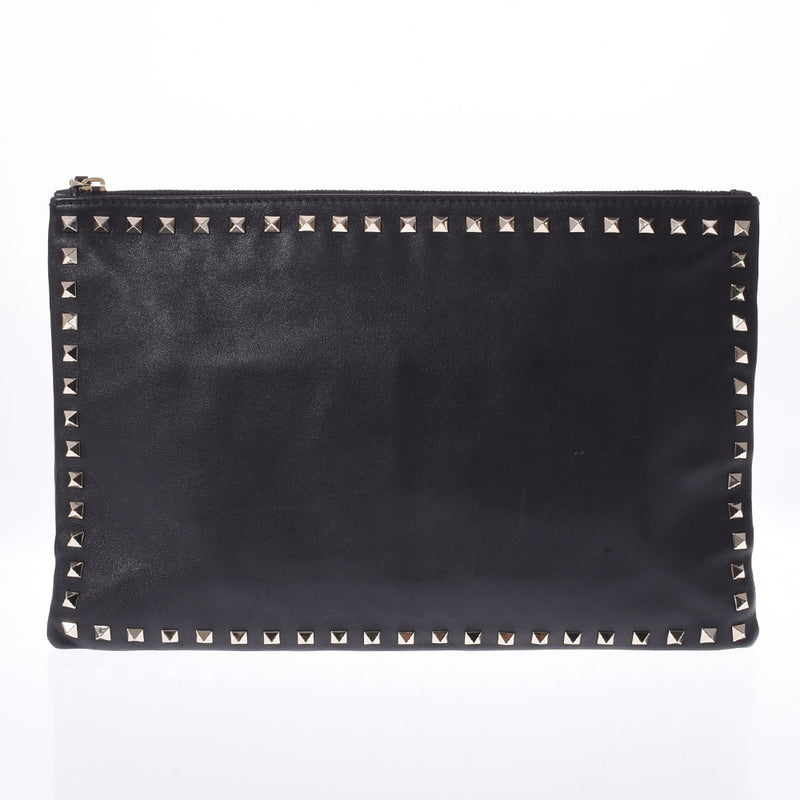 Valentino Garavani Valentino Garavani Rock螺柱黑色男女Calf Clutch Bag B等级使用Ginzo