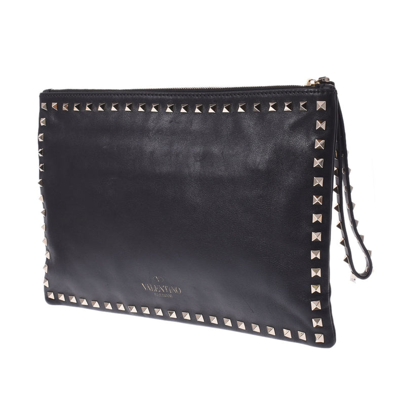 Valentino Garavani Valentino Garavani Rock螺柱黑色男女Calf Clutch Bag B等级使用Ginzo