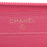 CHANEL Chanel round zipper Pink gold metal Ladies Soft Caviar Skin Long Wallet AB Rank used Ginzo