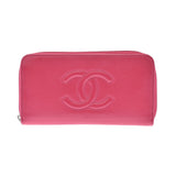 CHANEL Chanel round zipper Pink gold metal Ladies Soft Caviar Skin Long Wallet AB Rank used Ginzo