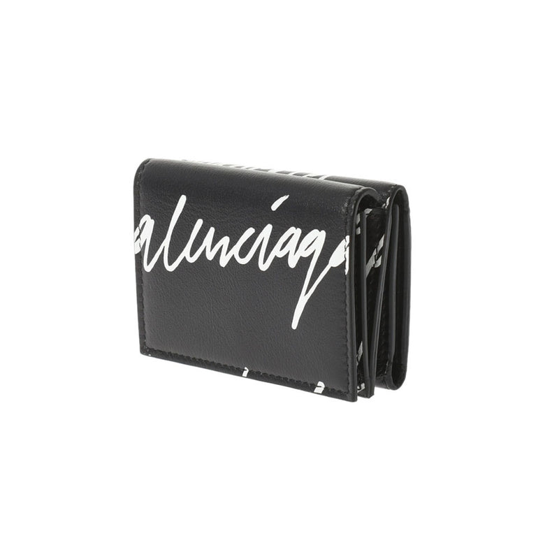 BALENCIAGA Balenciaga Logo Print Mini Wallet Black/White 594312 Unisex Leather Milky Wallet Unused Ginzo
