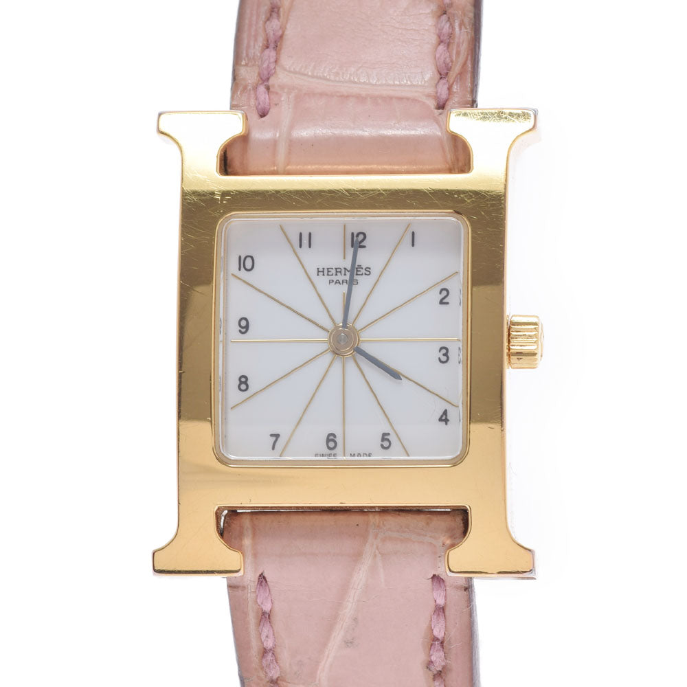 HERMES エルメス Hウォッチ レディース GP/アリゲーター 腕時計 