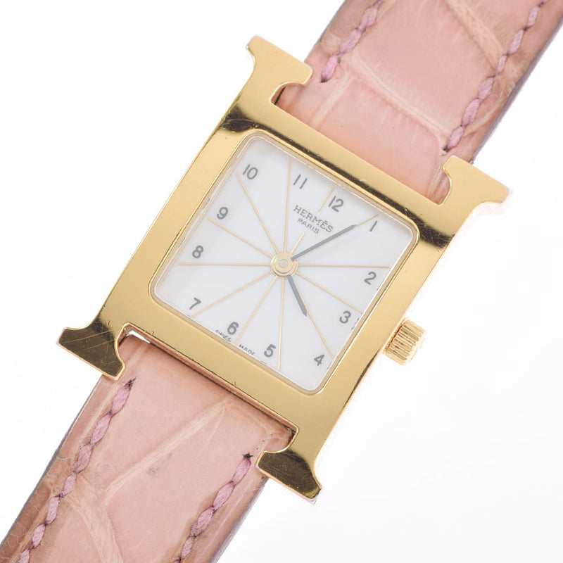 爱马仕爱马仕（Hermes Hermes H）观看女士gp/鳄鱼手表Quartz Ivory Dial AB级使用Ginzo