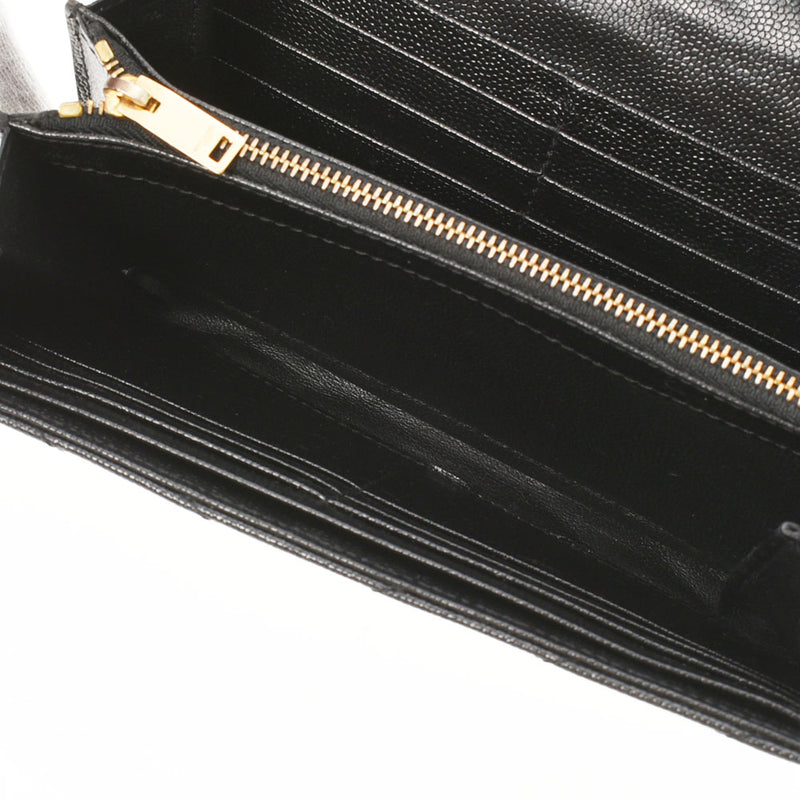 SAINT LAURENT Saint Laurent Fastener Black Gold Bracket Unisex Leather Long Wallet AB Rank used Ginzo