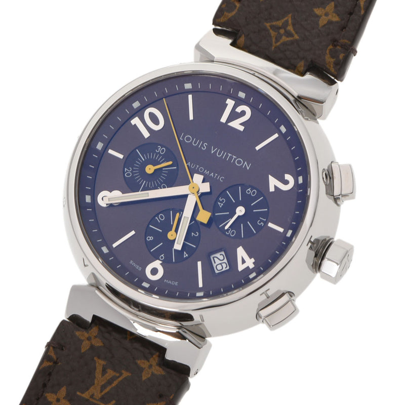 LOUIS VUITTON Louis Vuitton Tambour Chrono Q1121 Men's SS/Leather Watch Automatic Brown Dial A Rank used Ginzo